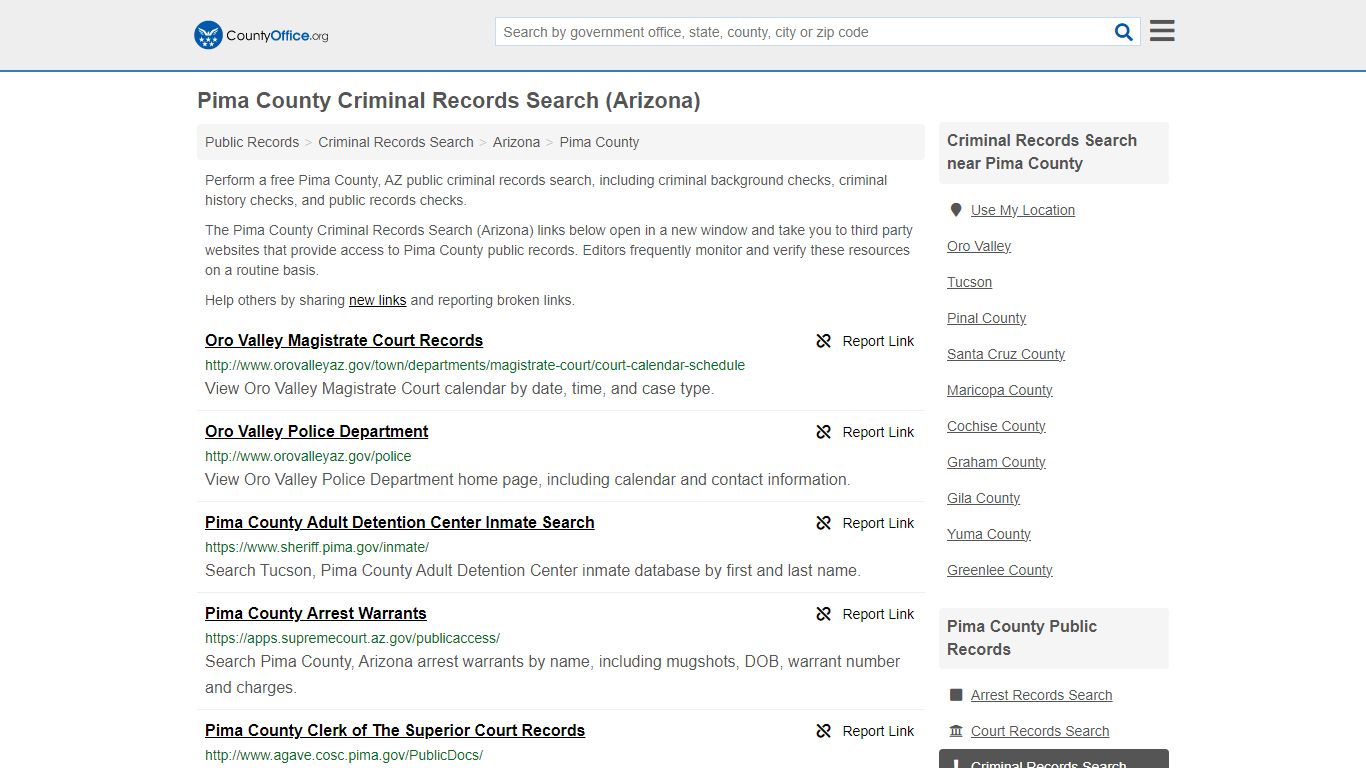 Pima County Criminal Records Search (Arizona) - County Office